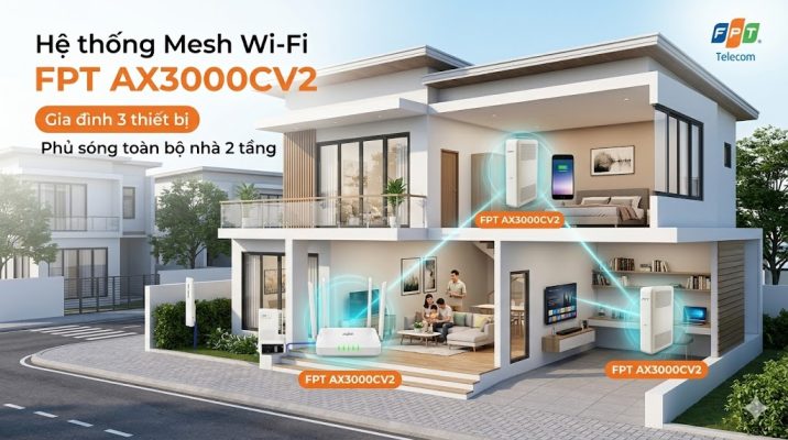 Wifi mesh FPT Phù hợp cho mọi mô hình từ nhà 2 -5 tầng hay mô hình lắp đặt diện tích rộng...